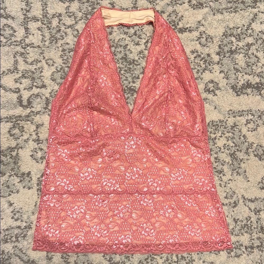 Vintage Y2K Pink Lace Halter Top